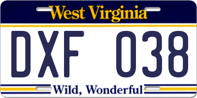 WV license plate DXF038