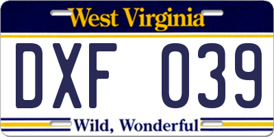 WV license plate DXF039