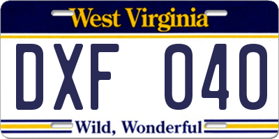 WV license plate DXF040