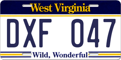 WV license plate DXF047