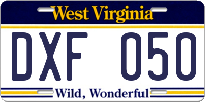WV license plate DXF050