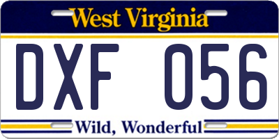 WV license plate DXF056