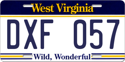 WV license plate DXF057