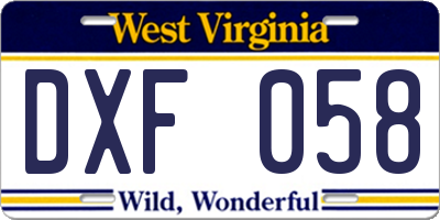 WV license plate DXF058