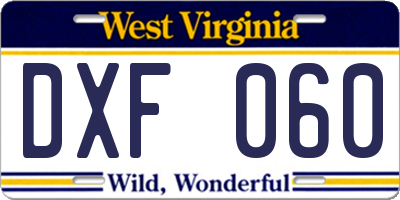 WV license plate DXF060