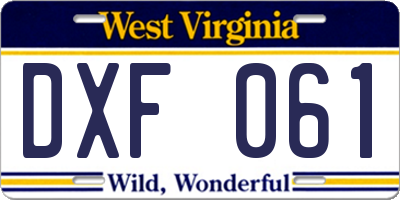 WV license plate DXF061