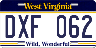 WV license plate DXF062