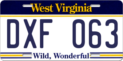 WV license plate DXF063