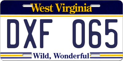 WV license plate DXF065