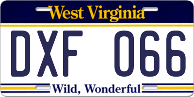 WV license plate DXF066