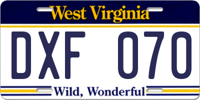 WV license plate DXF070
