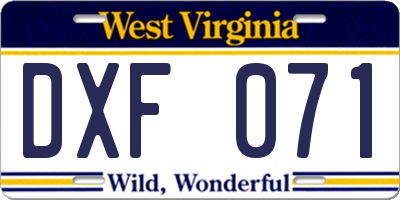 WV license plate DXF071