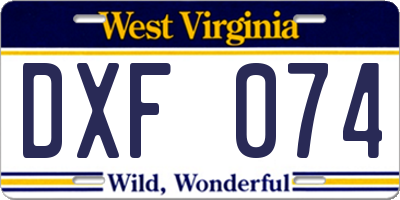 WV license plate DXF074