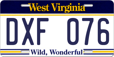 WV license plate DXF076