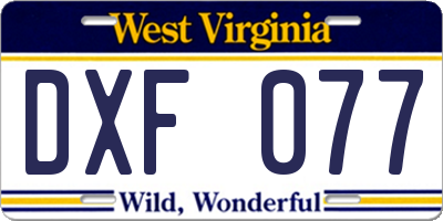 WV license plate DXF077