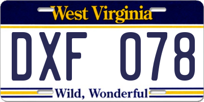 WV license plate DXF078