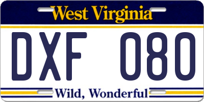 WV license plate DXF080