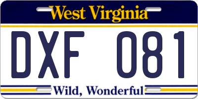 WV license plate DXF081