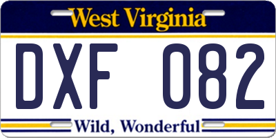 WV license plate DXF082