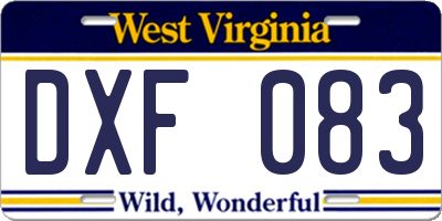 WV license plate DXF083