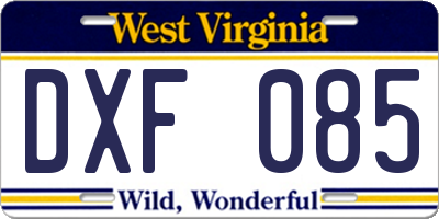 WV license plate DXF085