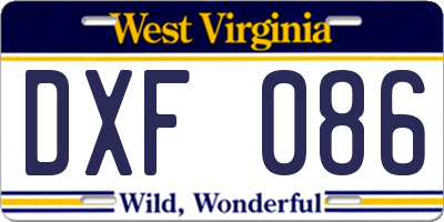 WV license plate DXF086