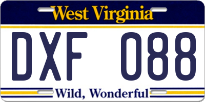 WV license plate DXF088