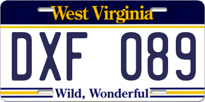 WV license plate DXF089