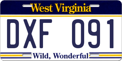 WV license plate DXF091