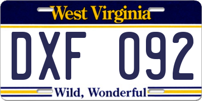 WV license plate DXF092