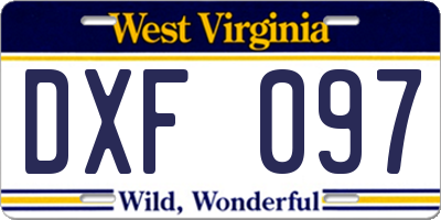 WV license plate DXF097