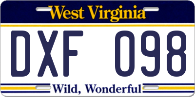 WV license plate DXF098