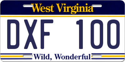 WV license plate DXF100