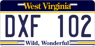 WV license plate DXF102