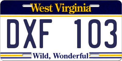 WV license plate DXF103