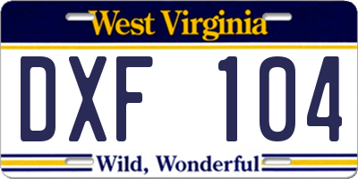 WV license plate DXF104