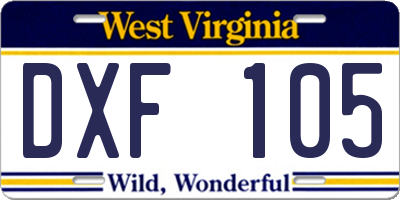 WV license plate DXF105
