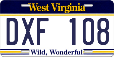 WV license plate DXF108