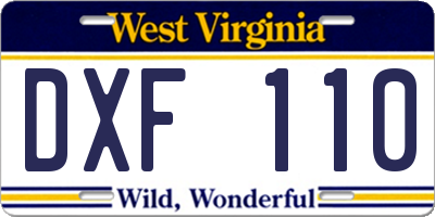 WV license plate DXF110