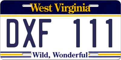 WV license plate DXF111