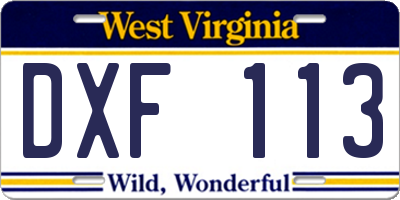 WV license plate DXF113