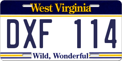 WV license plate DXF114