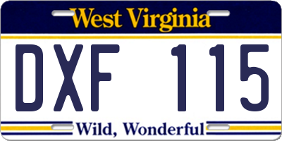 WV license plate DXF115