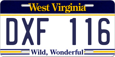 WV license plate DXF116