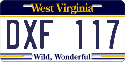 WV license plate DXF117