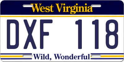 WV license plate DXF118
