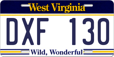 WV license plate DXF130