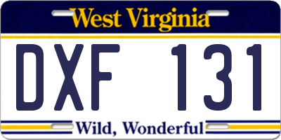 WV license plate DXF131