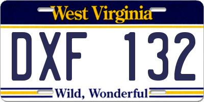 WV license plate DXF132