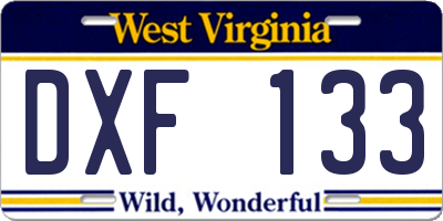 WV license plate DXF133